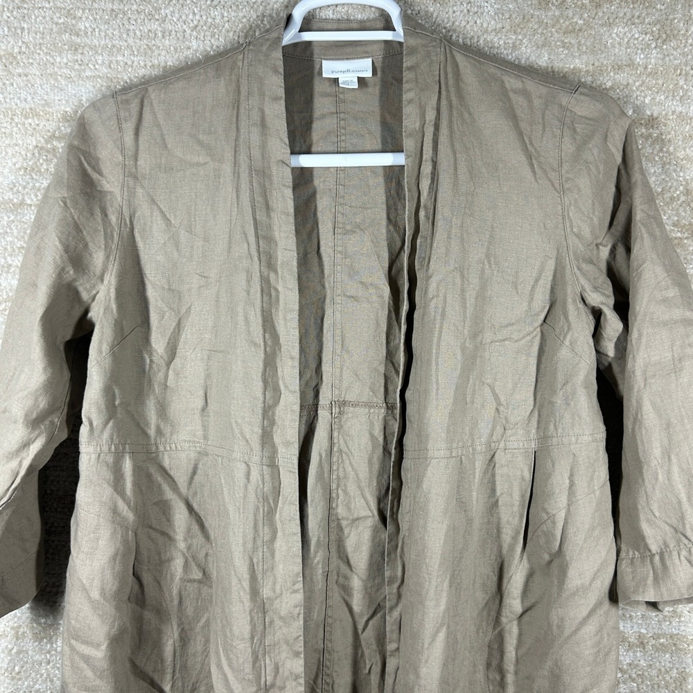 Pure Jill Elements Linen Duster Minimalist Open Front Cardigan Taupe Women Small